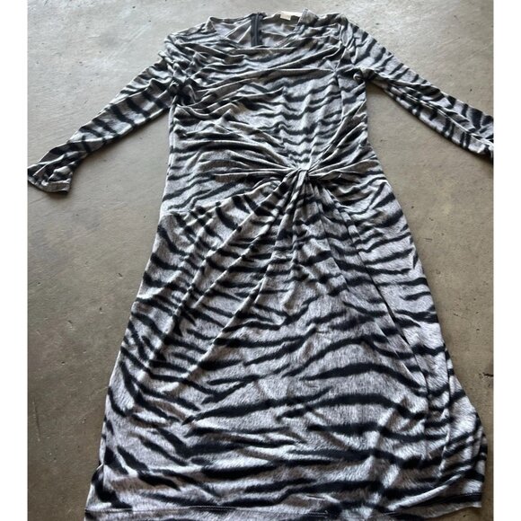 Michael Kors Sz XS Woman Black White Zebra Animal Print Cap Sleeve Dress Stretch - Picture 3 of 16
